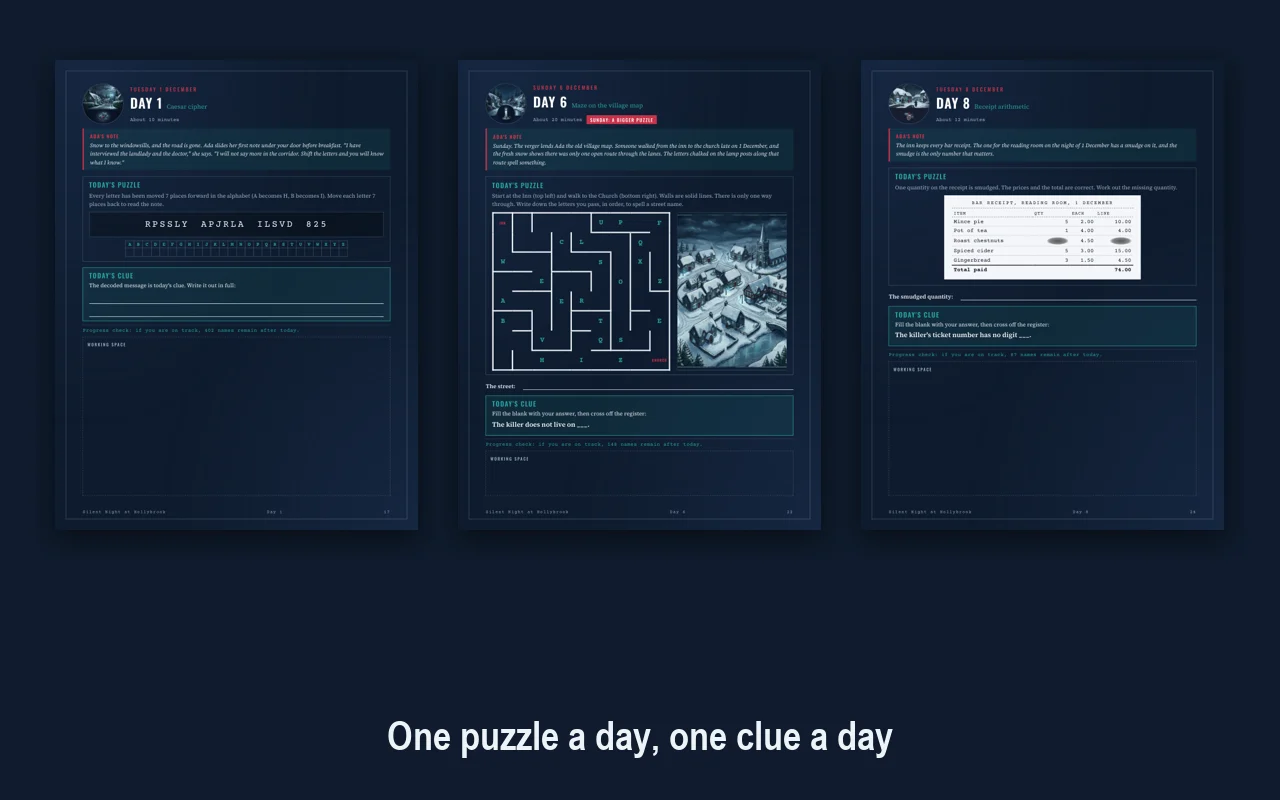 The sealed Christmas Eve solution page and a hints and answers page