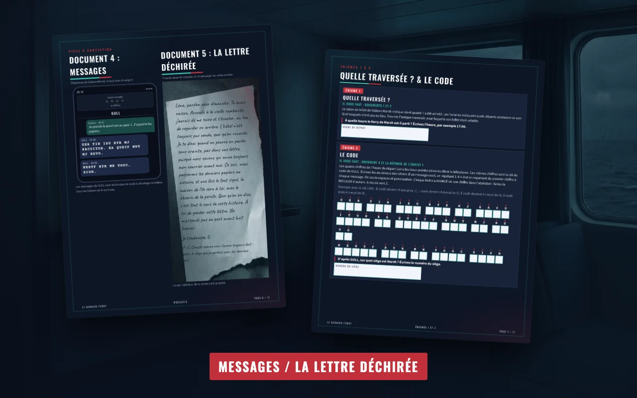 Les messages de la victime et la lettre déchirée du Dernier Ferry