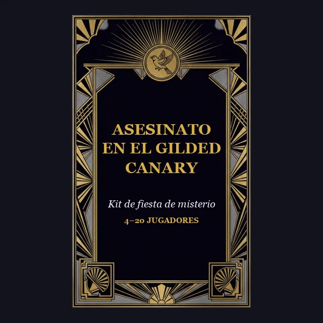 Asesinato en el Gilded Canary: portada de un kit imprimible de fiesta de misterio y asesinato