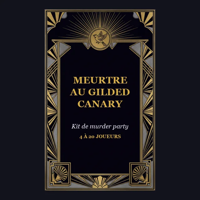 Meurtre au Gilded Canary : couverture d’un kit de soirée enquête à imprimer