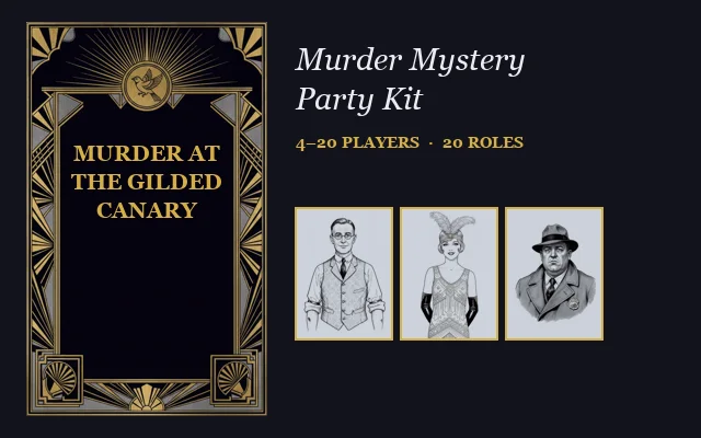 Murder at the Gilded Canary — printable murder mystery party kit cover