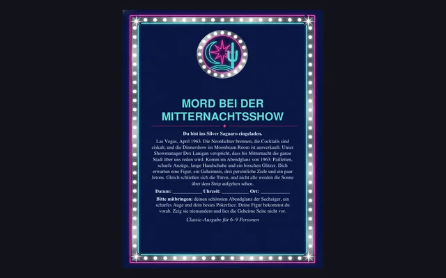 Mord bei der Mitternachtsshow: die Einladung zum Ausdrucken