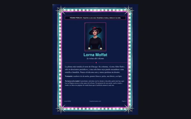 Asesinato en el show de medianoche: una página pública de personaje (Lorna Moffat)