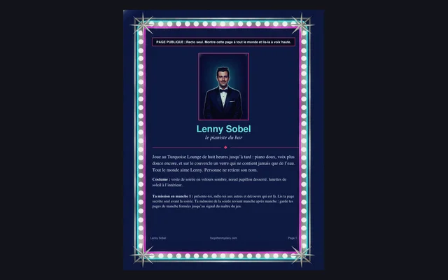 Meurtre au spectacle de minuit: une page publique de personnage (Lenny Sobel)