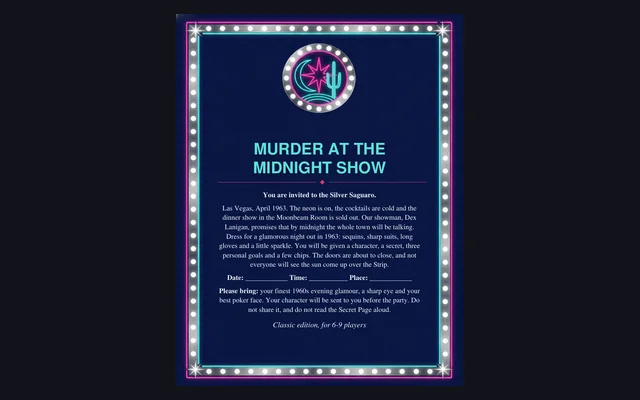 Murder at the Midnight Show: the printable invitation