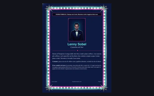 Delitto allo spettacolo di mezzanotte: una pagina pubblica di personaggio (Lenny Sobel)