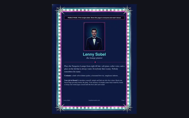 Murder at the Midnight Show: a public character page (Lenny Sobel)