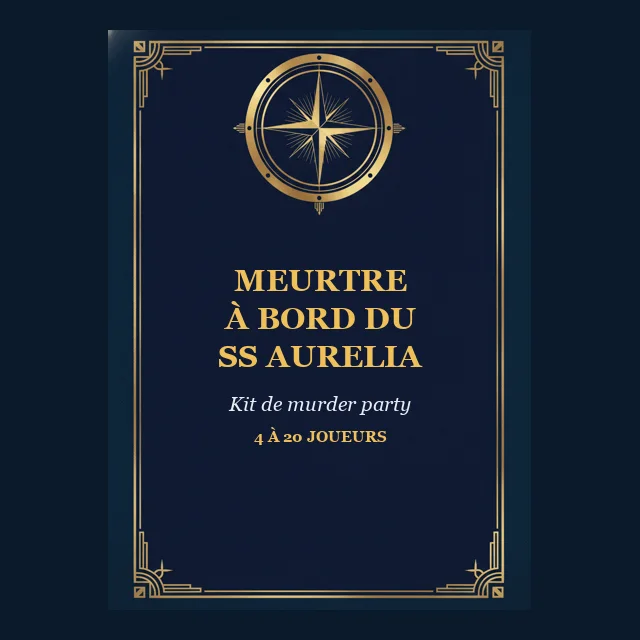 Meurtre à bord du SS Aurelia : couverture d’un kit de soirée enquête à imprimer