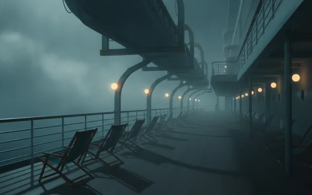 Murder on the SS Aurelia — the promenade deck in fog
