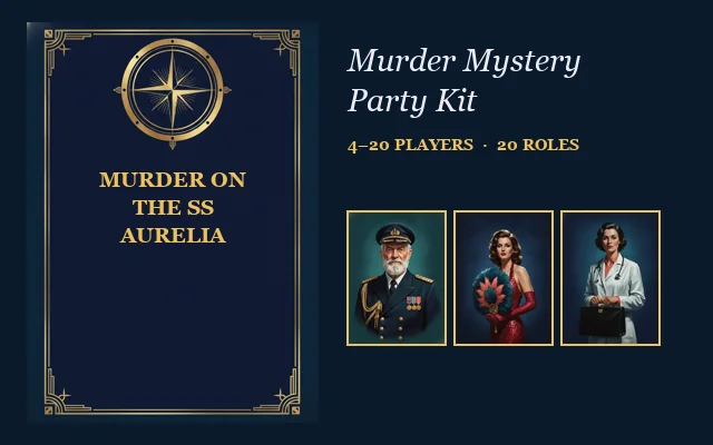 Murder on the SS Aurelia — printable murder mystery party kit cover