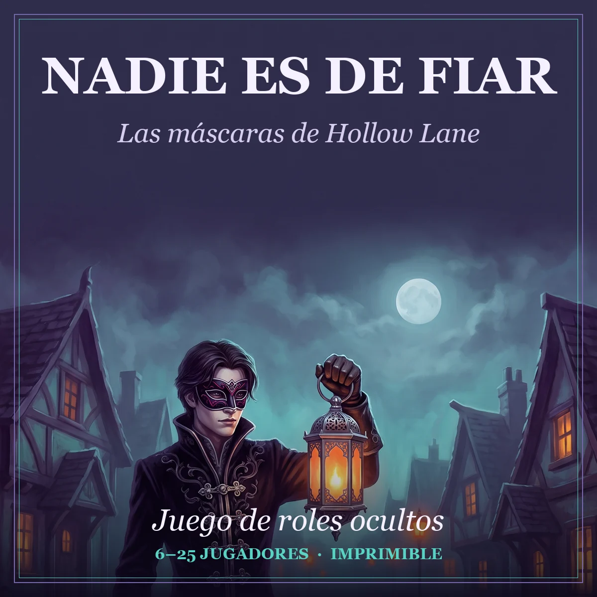 Nadie es de fiar: Las máscaras de Hollow Lane, portada del juego de roles ocultos imprimible