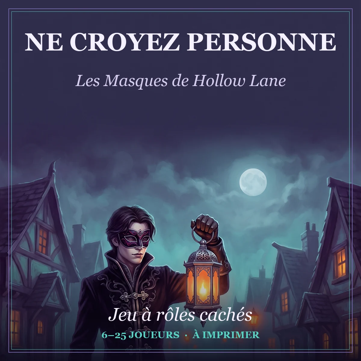 Ne croyez personne : Les Masques de Hollow Lane, couverture du jeu à rôles cachés à imprimer