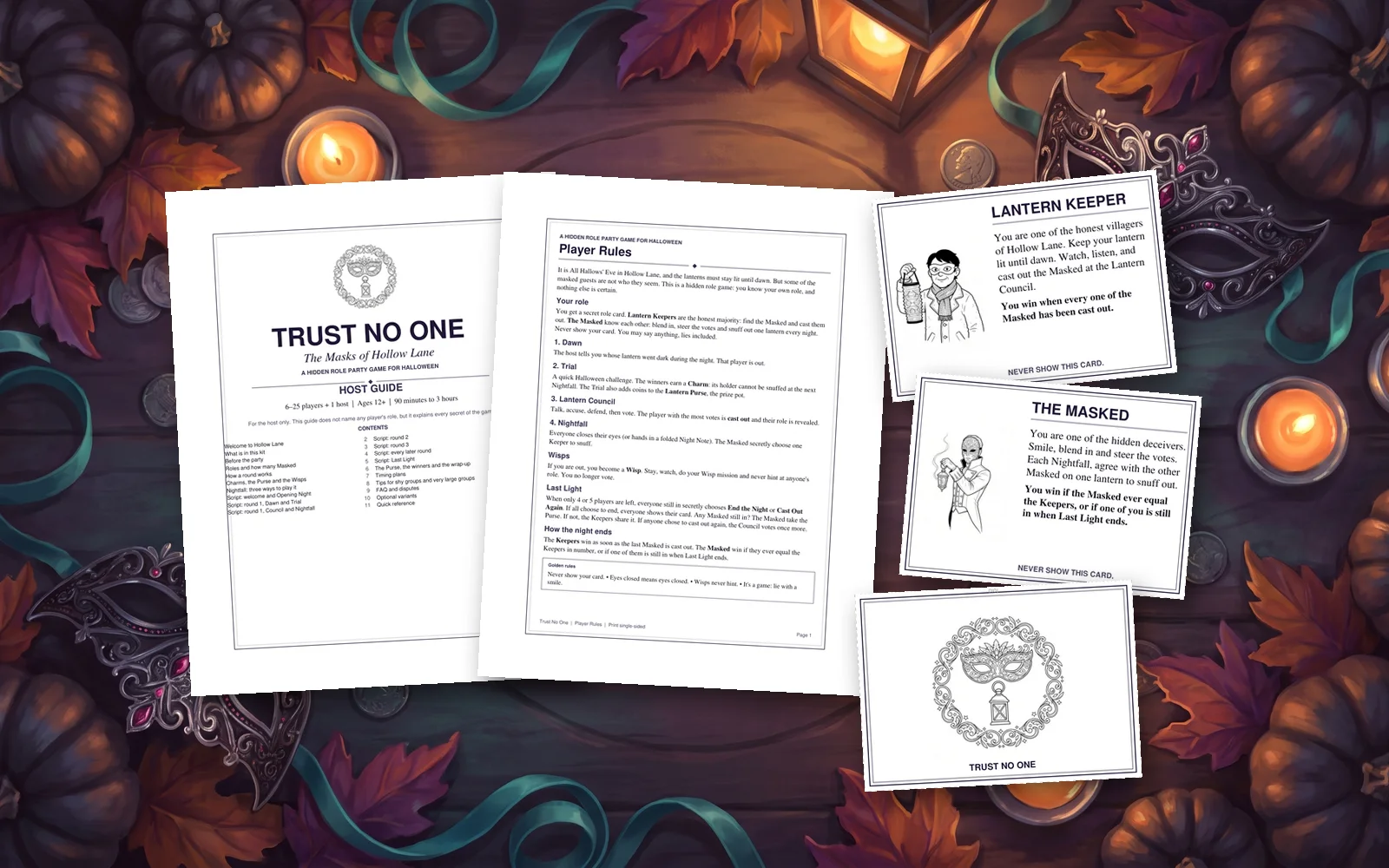 The printer-friendly edition: Host Guide, Player Rules and role cards