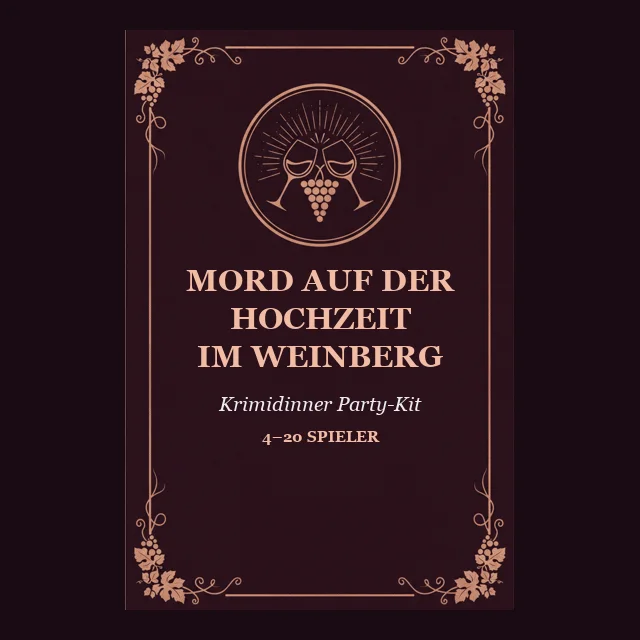 Mord auf der Hochzeit im Weinberg: Cover eines Krimidinner-Sets zum Ausdrucken