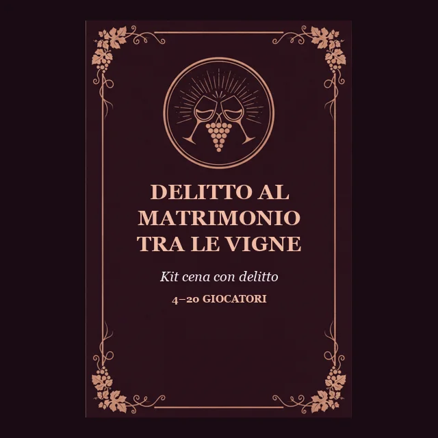Delitto al matrimonio tra le vigne: copertina del kit da stampare per una cena con delitto