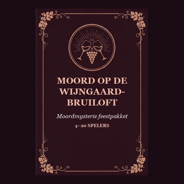 Moord op de wijngaardbruiloft: omslag van een moordmysterie-partykit om te printen