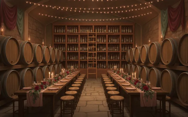 Murder at the Vineyard Wedding — the barrel room
