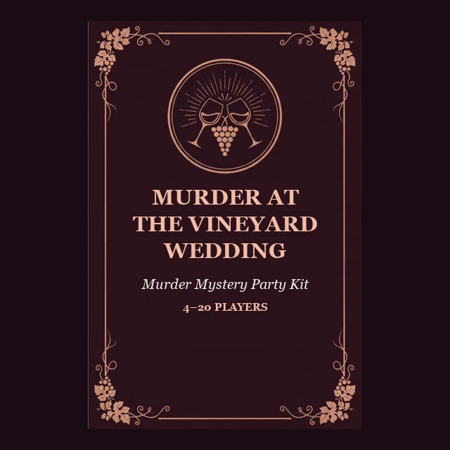 Murder at the Vineyard Wedding — printable murder mystery party kit cover