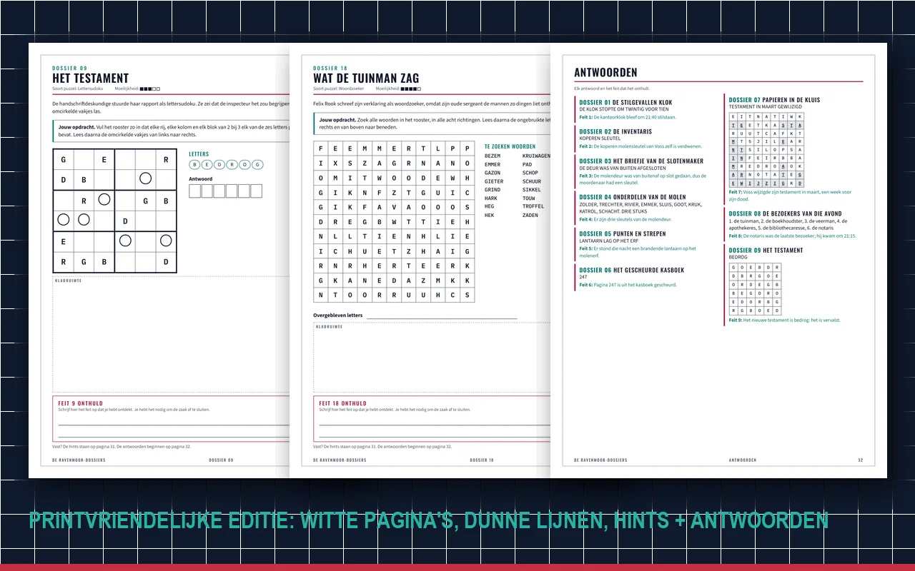 Printvriendelijke pagina's: lettersudoku, woordzoeker en de antwoorden