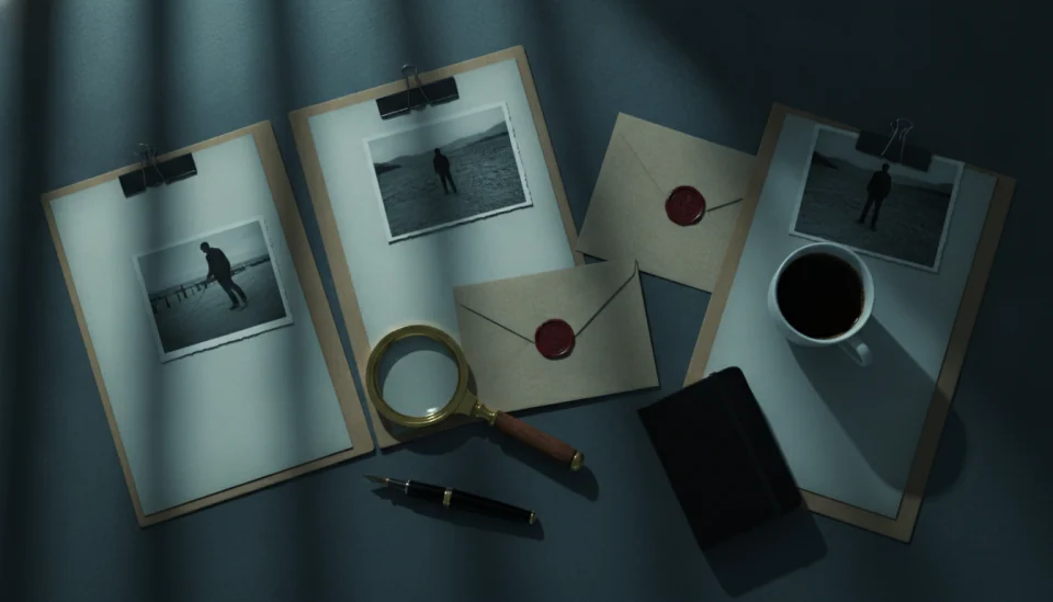 Case files on a detective desk